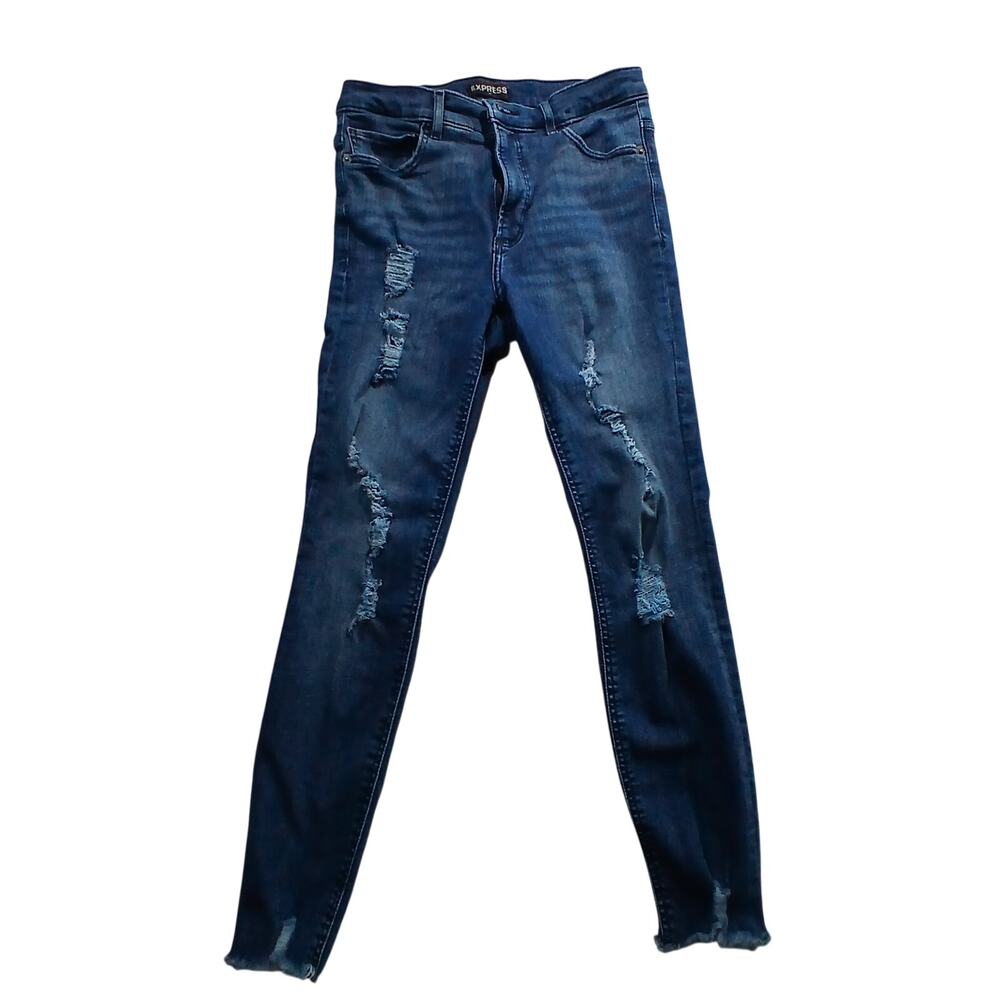 Express Ankle Legging Jeans Womens Size 8 High Rise Distressed Denim